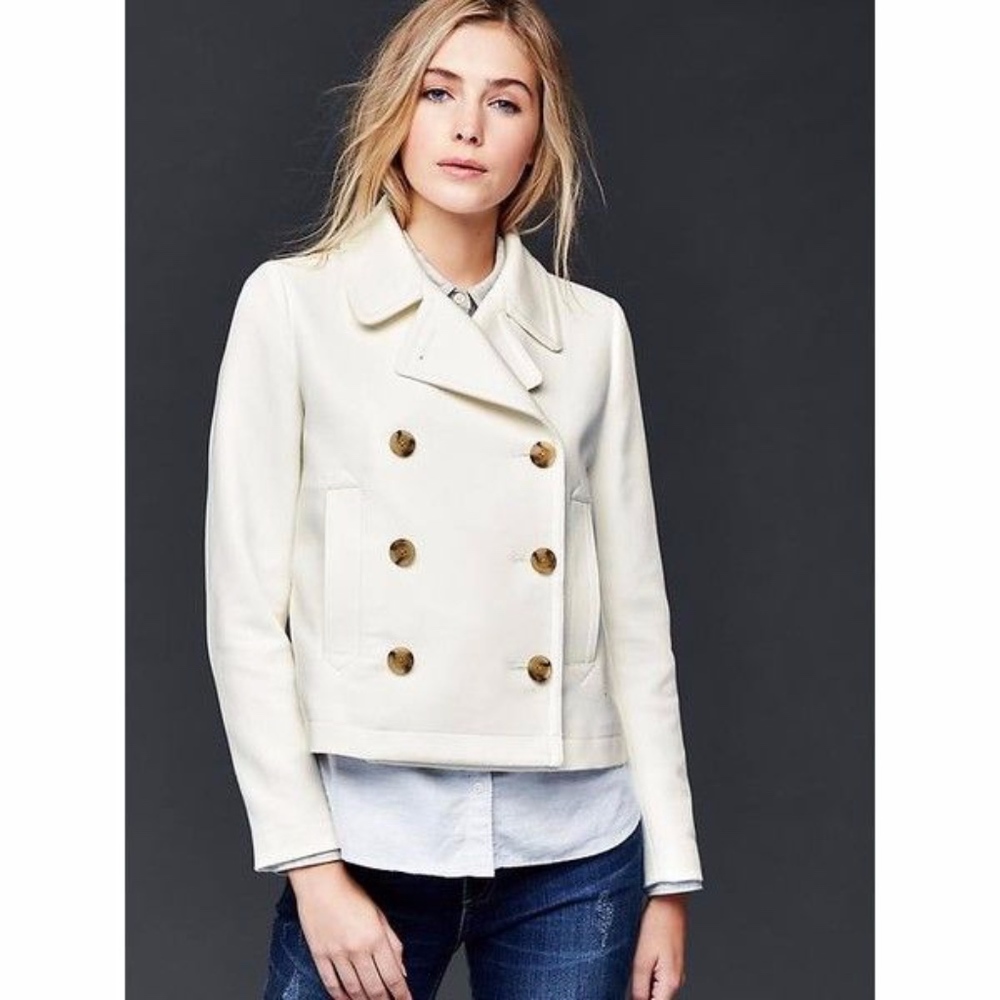 White Cropped Peacoat | XS
